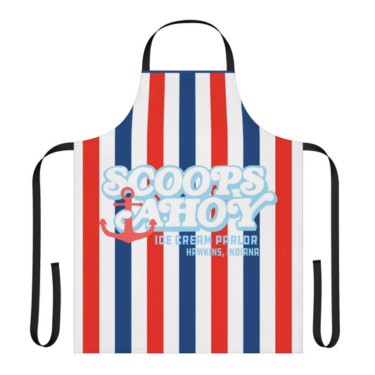 Retro-style apron featuring the Scoops Ahoy logo and characters from the hit Netflix series Stranger Things