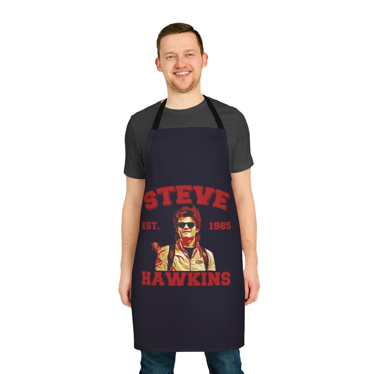 Retro style apron featuring a Stranger Things inspired design