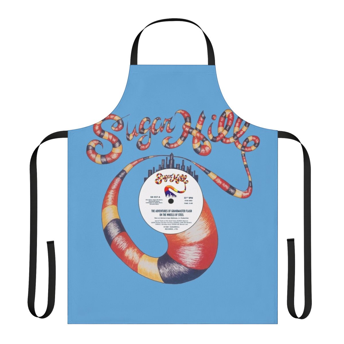 Retro Sugar Hill Hip Hop Inspired Apron with Turntable and Microphone Graphics