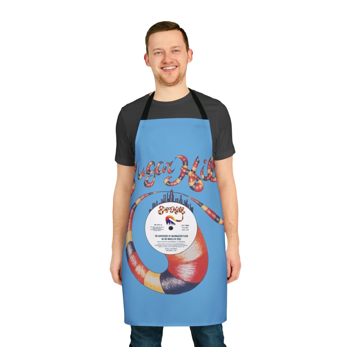 Retro Sugar Hill Hip Hop Inspired Apron with Turntable and Microphone Graphics