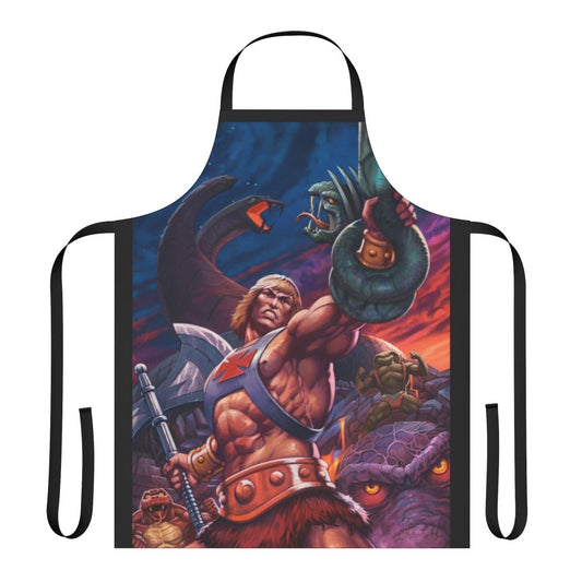 Retro-style apron featuring characters from a classic 1980s cartoon superhero series