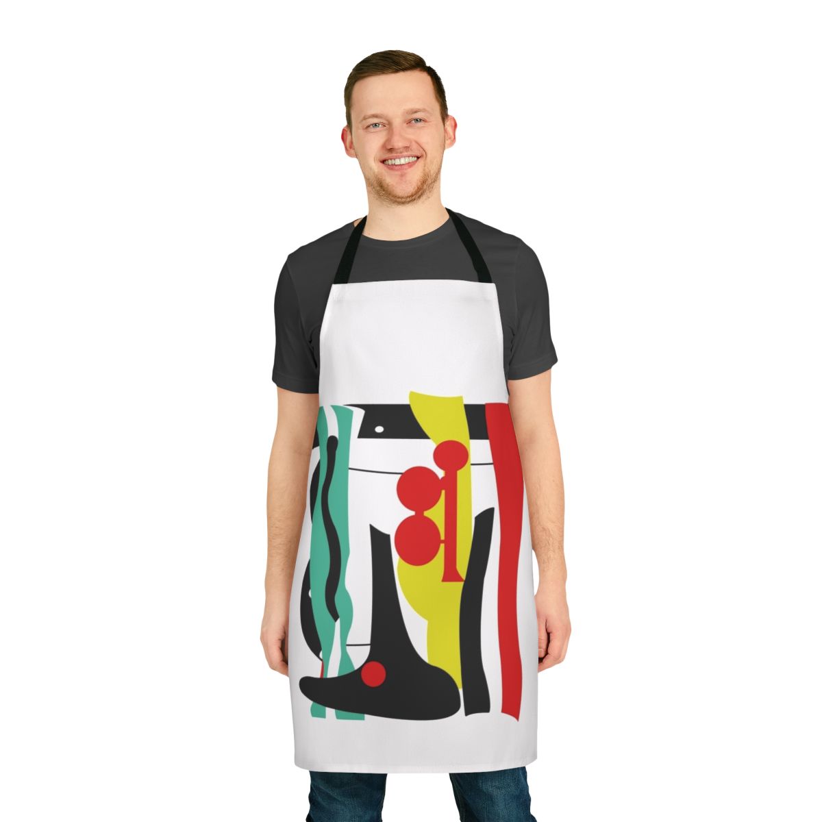 Retro-style silver and black apron with Ace Nemesis superhero design