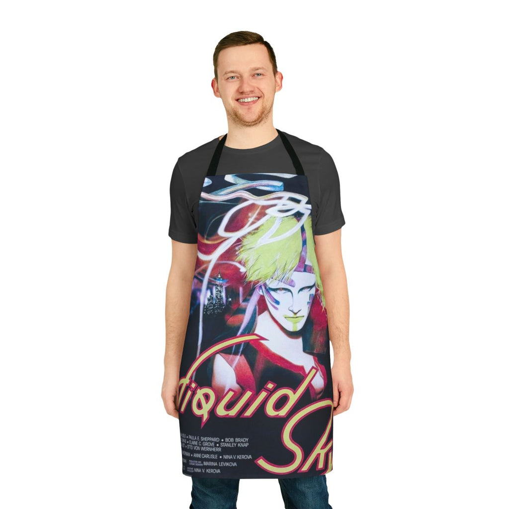Apron featuring a surreal, colorful design inspired by the 1982 cult film "Liquid Sky"