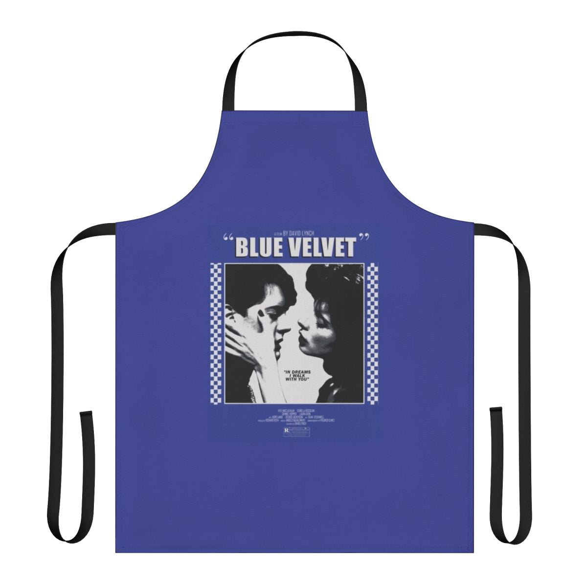 Blue Velvet movie poster-inspired apron with surreal, retro design