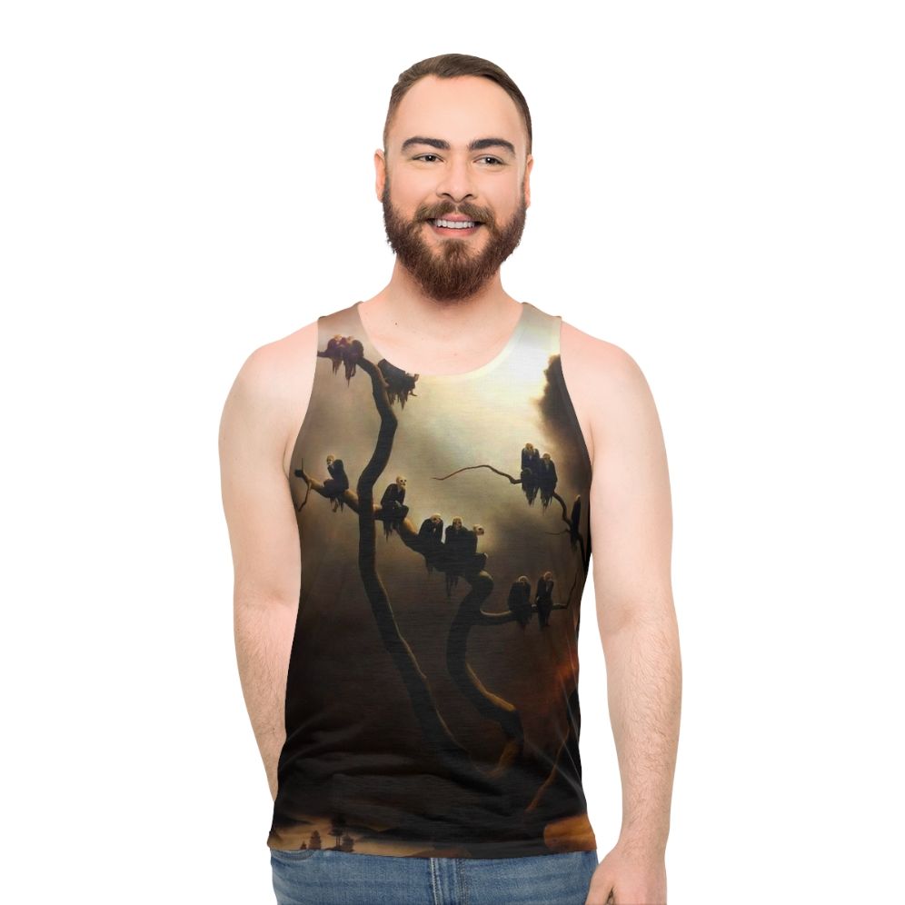 Retro surreal ghost tree unisex tank top