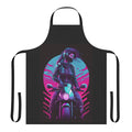 Vibrant 80s synthwave-inspired apron featuring a biker girl design