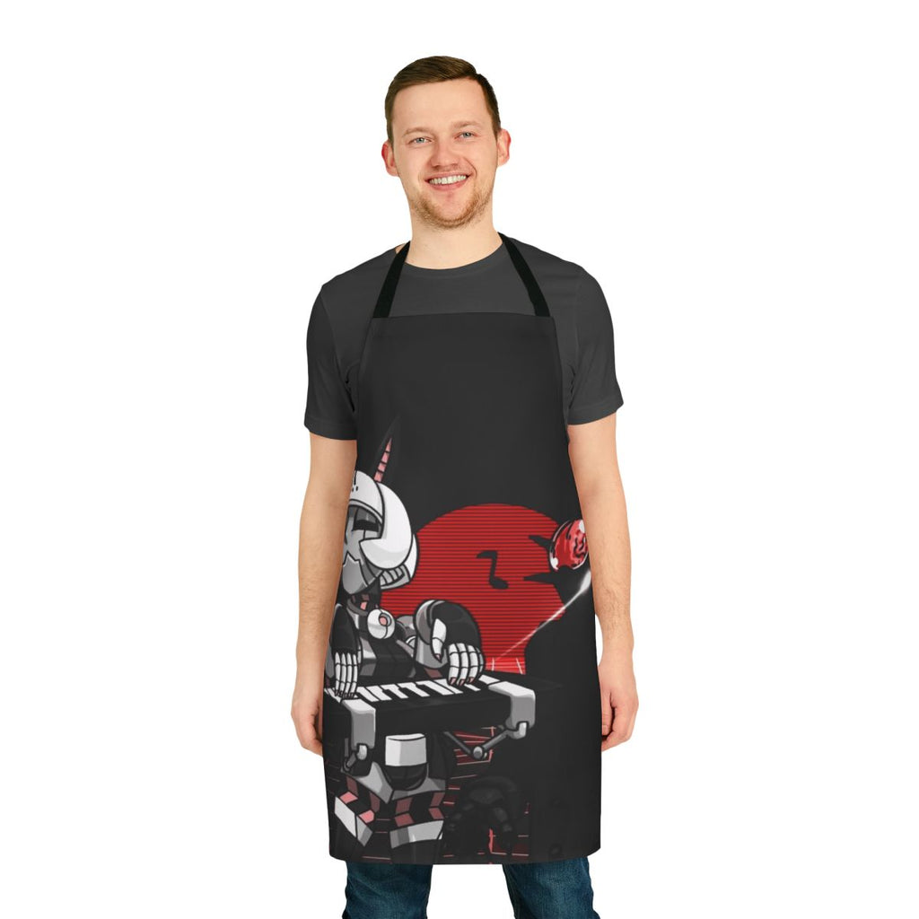 Skullgirls-inspired retro synthwave apron with brain drain design