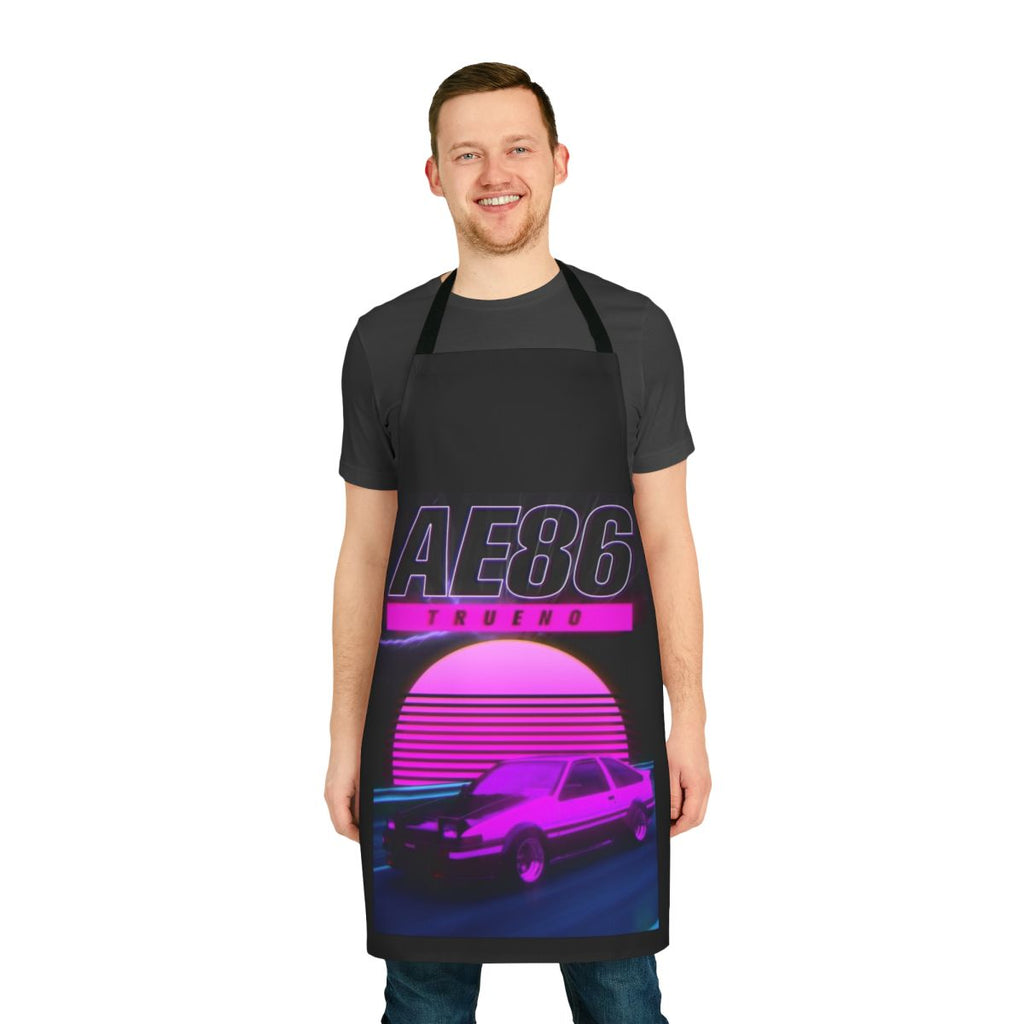 Retro synthwave inspired apron featuring the iconic Toyota Ae86 Trueno