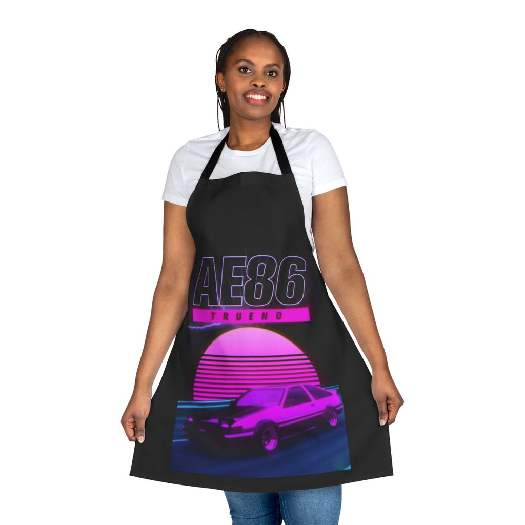 Retro synthwave inspired apron featuring the iconic Toyota Ae86 Trueno