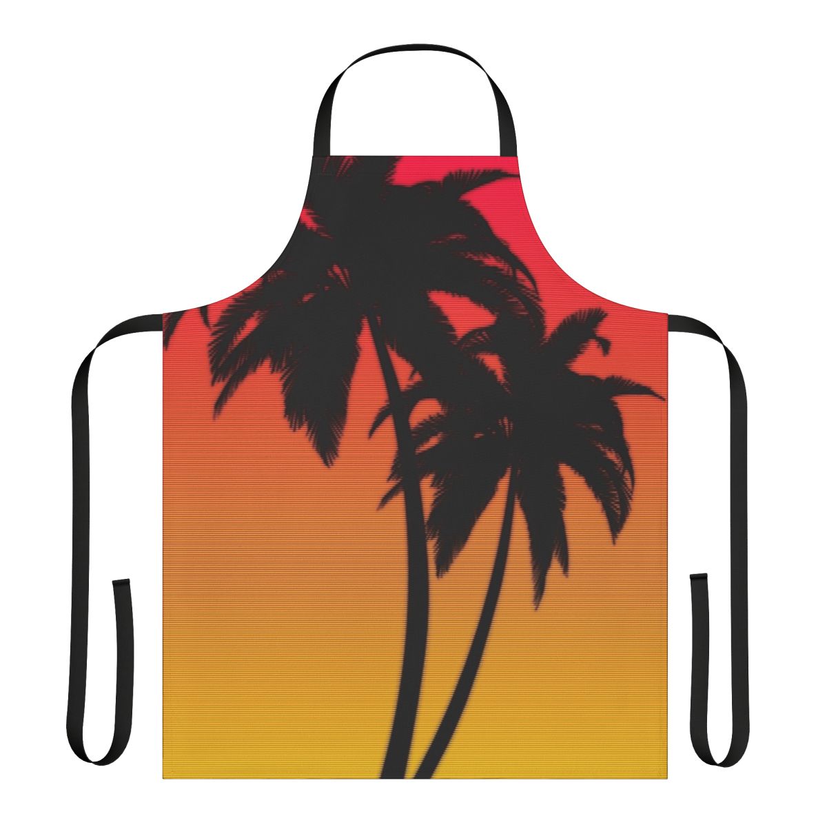 Retro synthwave inspired apron featuring a vibrant Miami sunset scene with palm trees