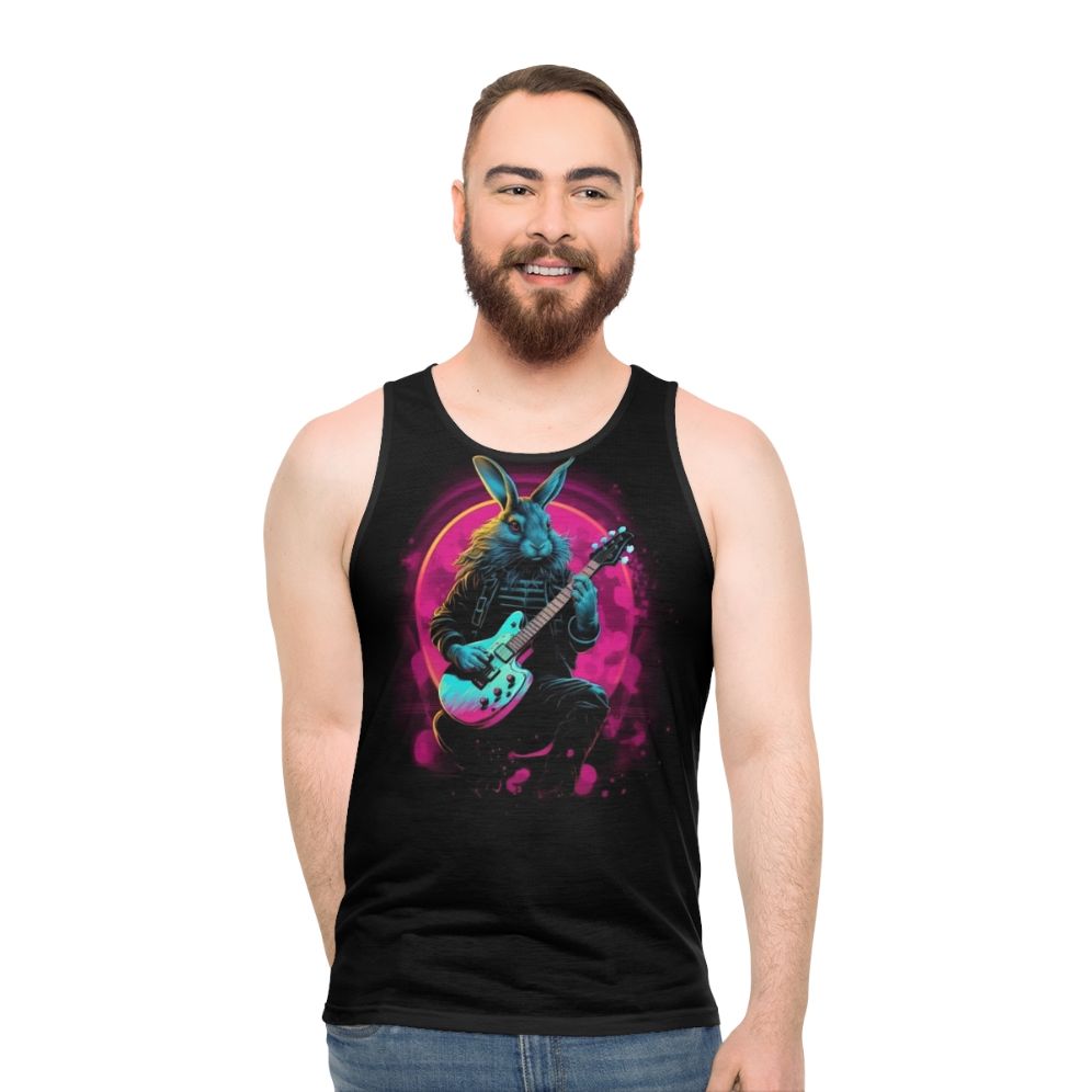 Retro Synthwave Rabbit Guitarist Unisex Tank Top