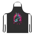 Synthwave-inspired apron featuring a rabbit playing a guitar in a neon, futuristic design