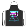 Retro synthwave vaporwave outrun themed apron with pineapple and palm tree graphics