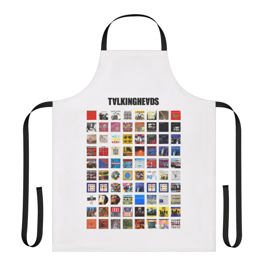 Retro-style apron featuring iconic Talking Heads album art and music graphics