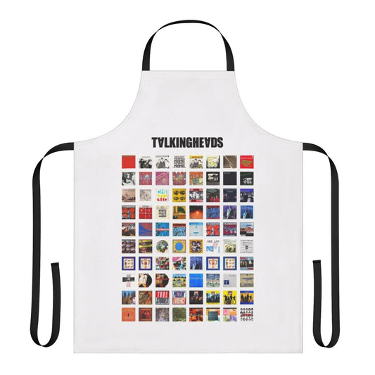 Retro-style apron featuring iconic Talking Heads album art and music graphics