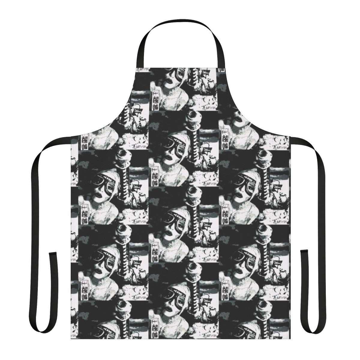 Vibrant 90s pop art style Tank Girl graphic printed on durable apron