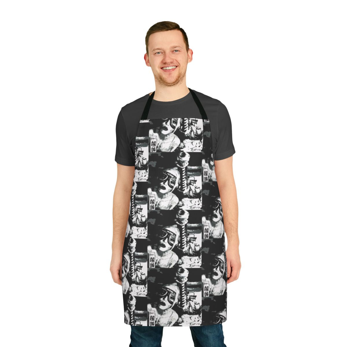 Vibrant 90s pop art style Tank Girl graphic printed on durable apron