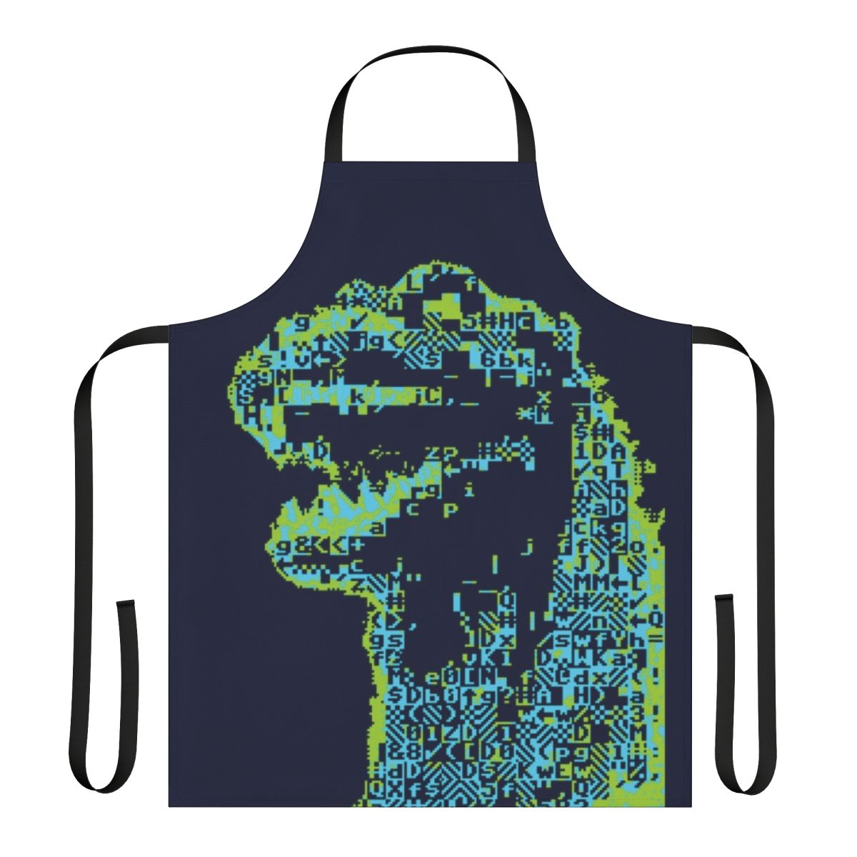 Retro-style ASCII art design of a giant lizard on a durable kitchen apron