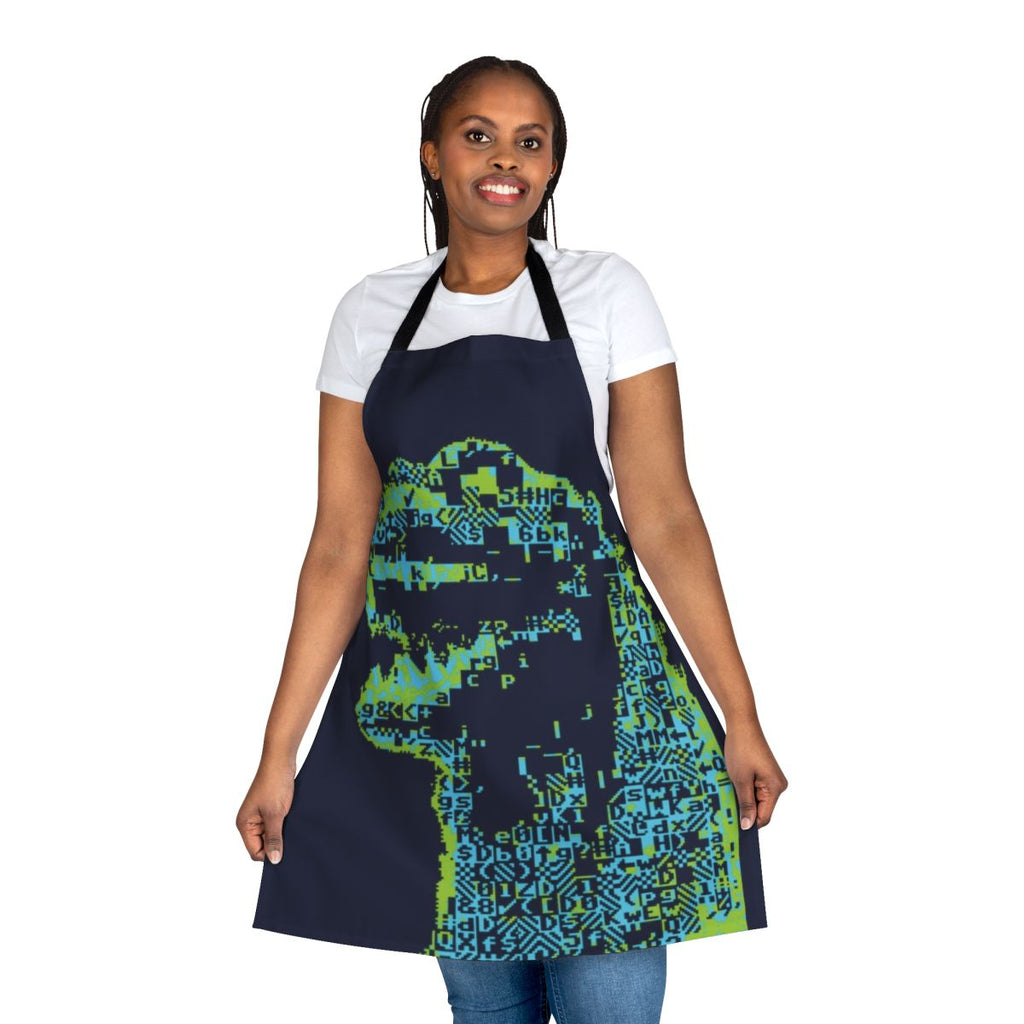 Retro-style ASCII art design of a giant lizard on a durable kitchen apron