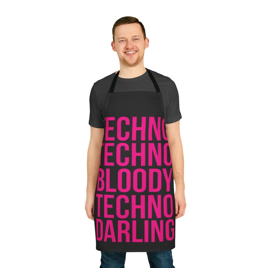Retro techno-themed apron decorated with images from the TV show 'Absolutely Fabulous'