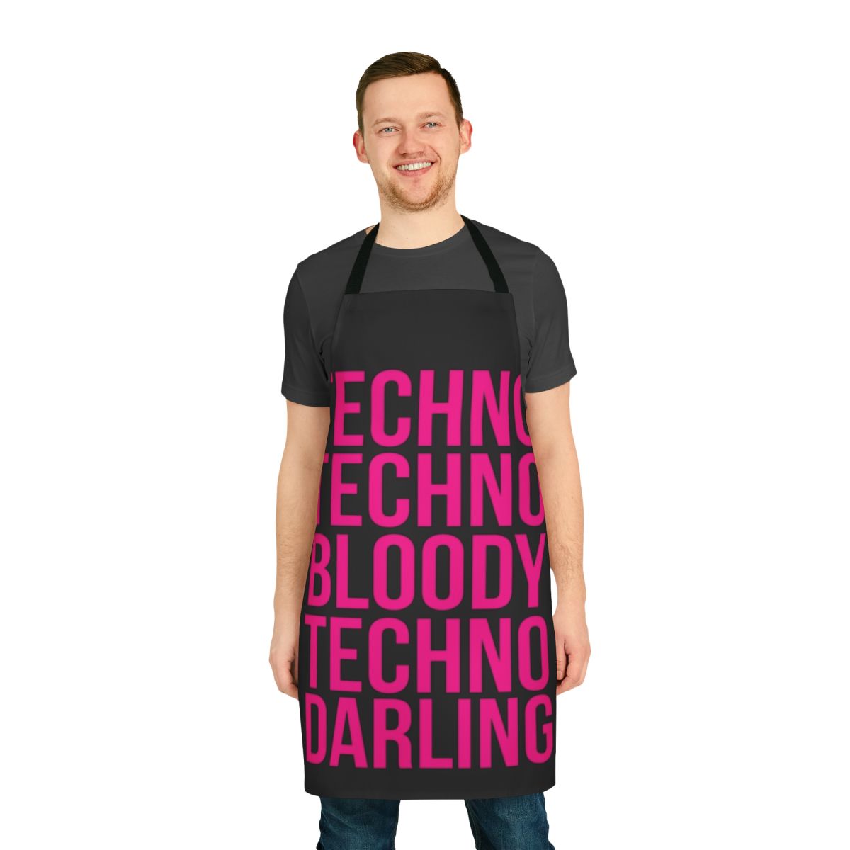 Retro techno-themed apron decorated with images from the TV show 'Absolutely Fabulous'
