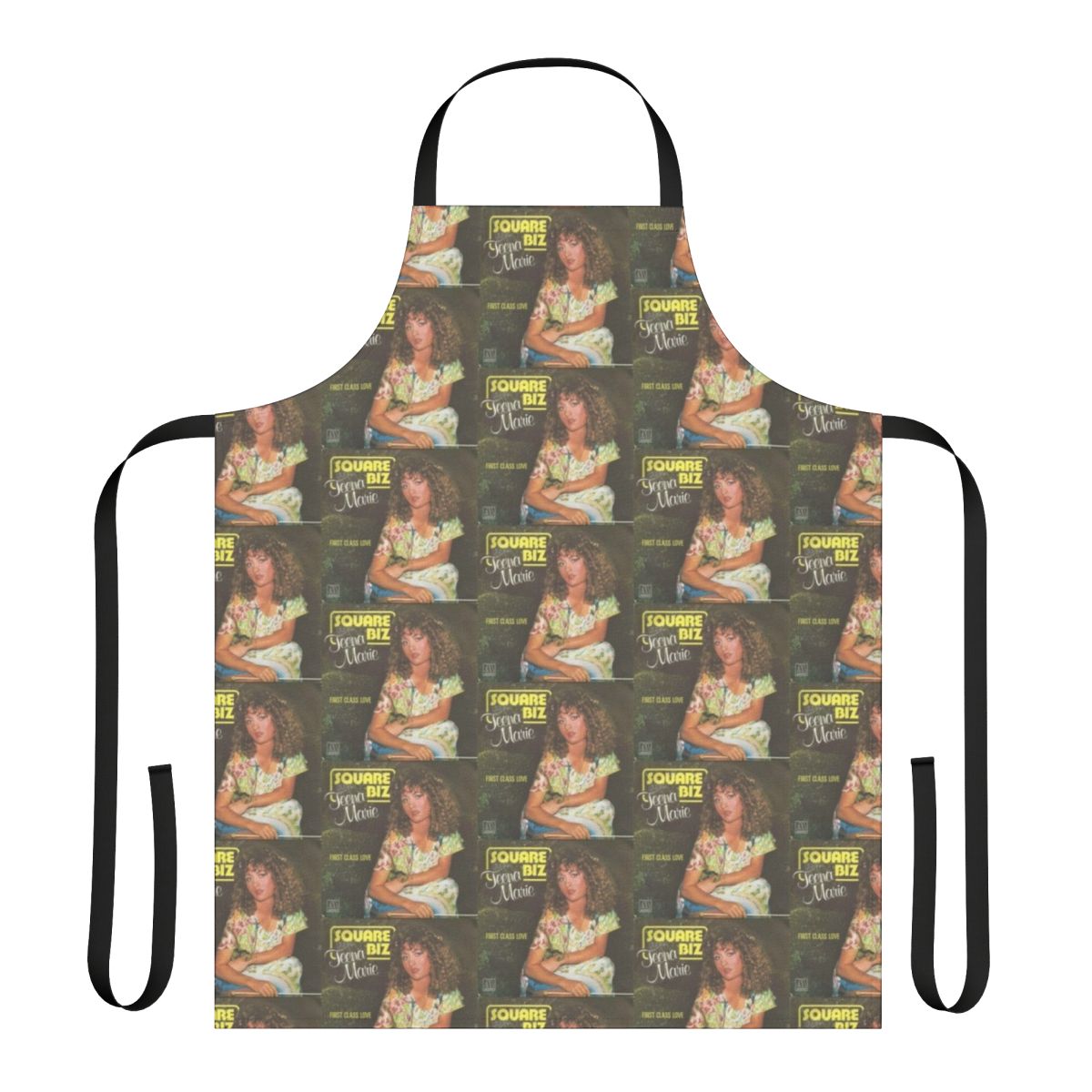 Retro square biz apron with Teena Marie and 80s music theme