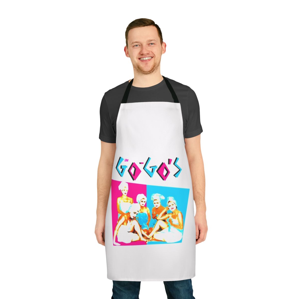 The Go-Go's inspired apron featuring the iconic 80s band's logo and name