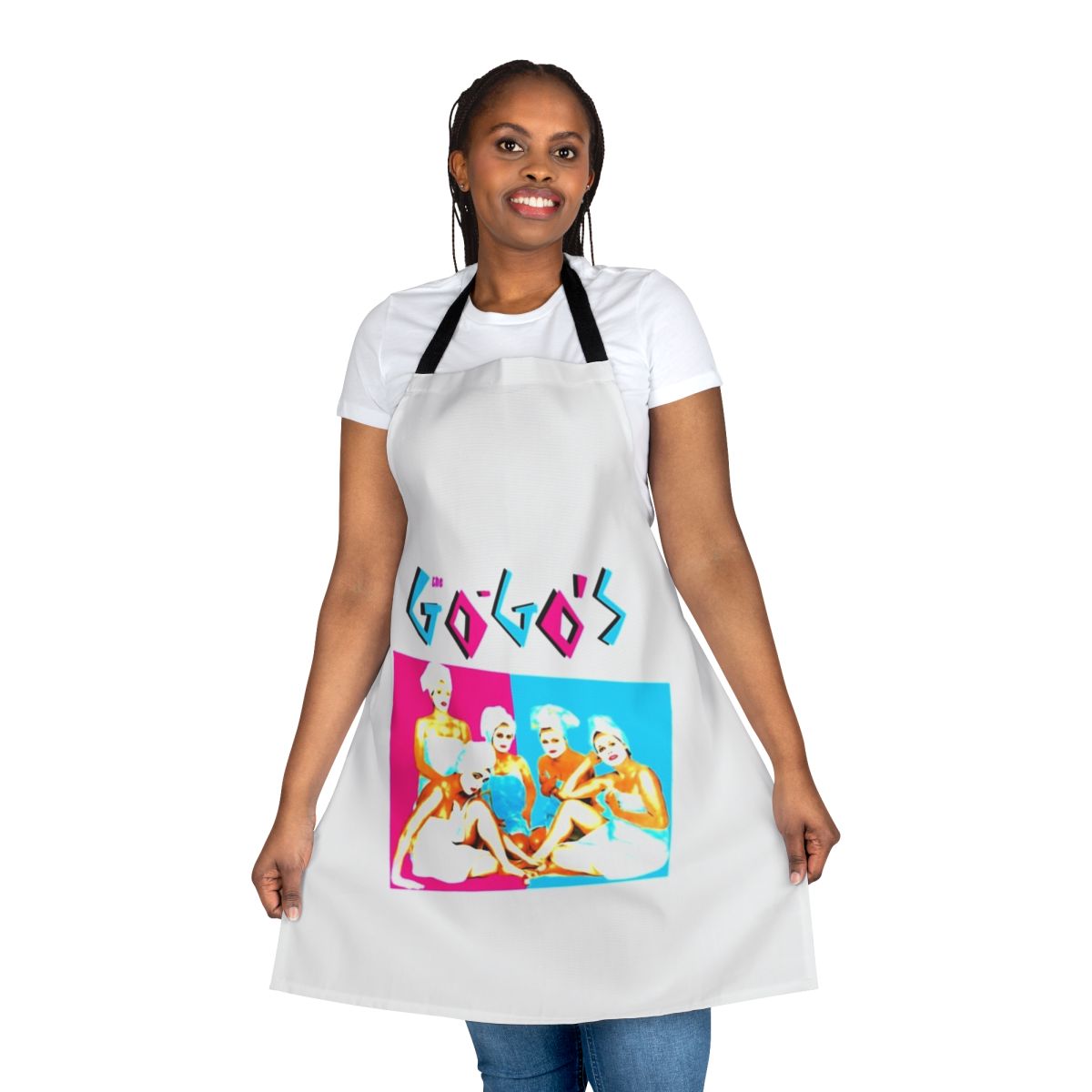 The Go-Go's inspired apron featuring the iconic 80s band's logo and name