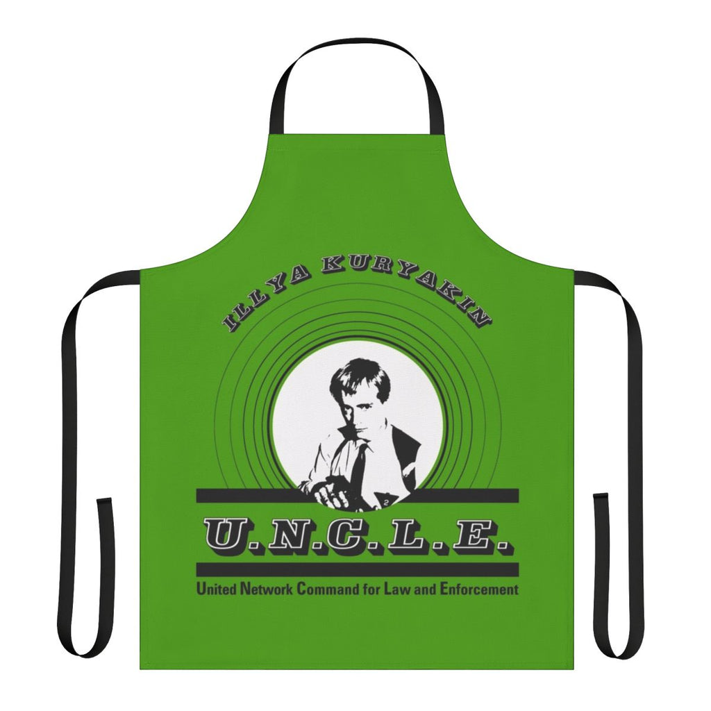 Retro-style apron featuring Illya Kuryakin, the iconic spy character from the classic TV series "The Man from U.N.C.L.E."