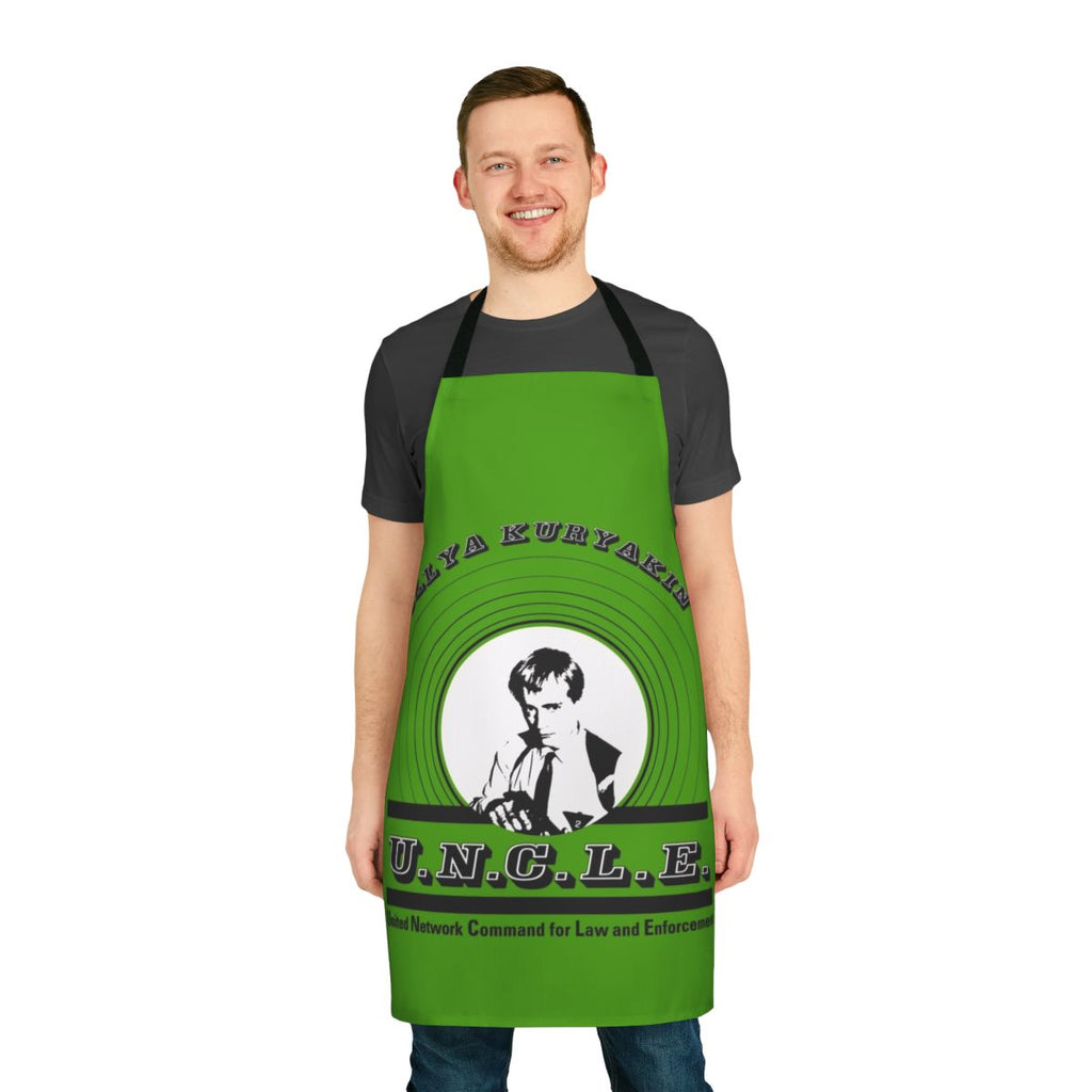 Retro-style apron featuring Illya Kuryakin, the iconic spy character from the classic TV series "The Man from U.N.C.L.E."