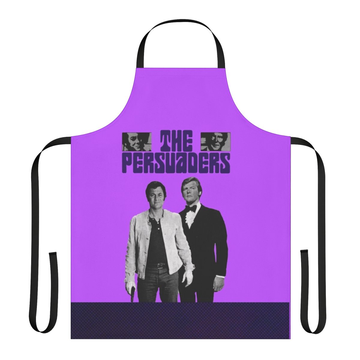 Vintage-style apron featuring imagery from the classic TV show "The Persuaders"