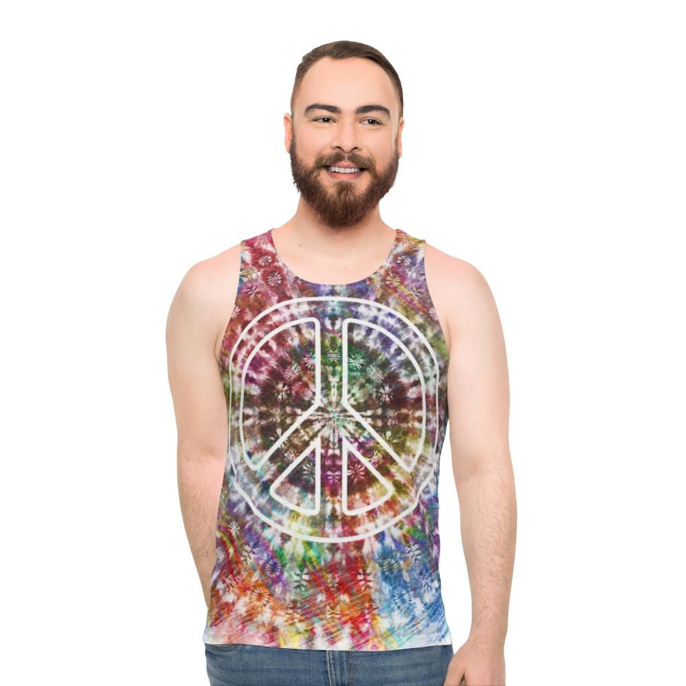 Retro tie dye peace sign psychedelic design unisex tank top