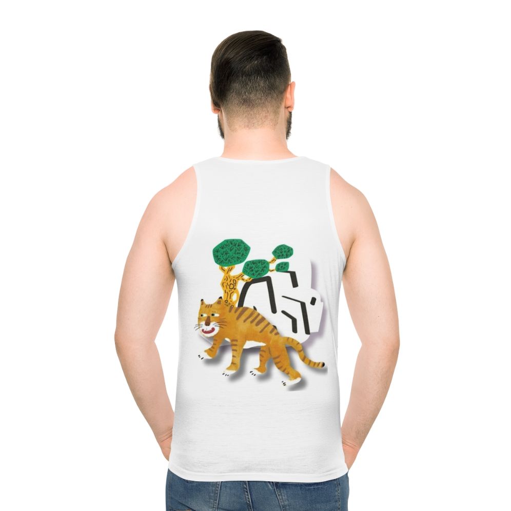 Retro tiger with comedic expression on unisex tank top