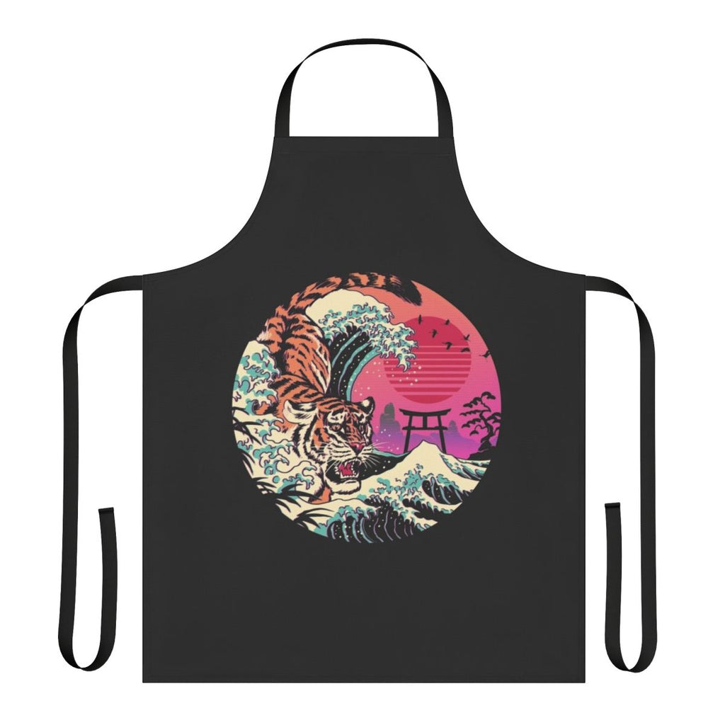 Retro tiger wave apron with a colorful, Hokusai-inspired design