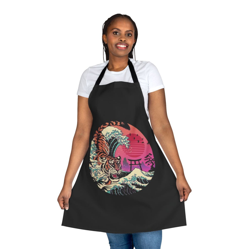 Retro tiger wave apron with a colorful, Hokusai-inspired design