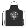 Retro-style apron with Back to the Future inspired design, featuring a Delorean, flux capacitor, and "Save the Clock Tower" logo.
