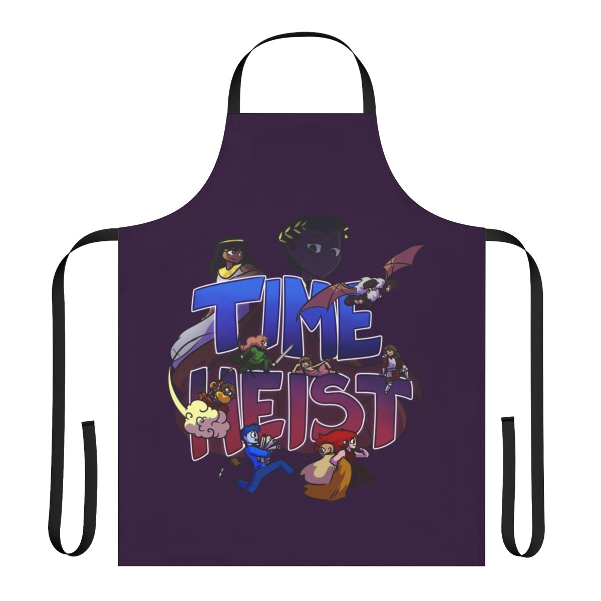 Retro time traveler apron featuring historical figures and fictional characters from Overly Sarcastic Productions