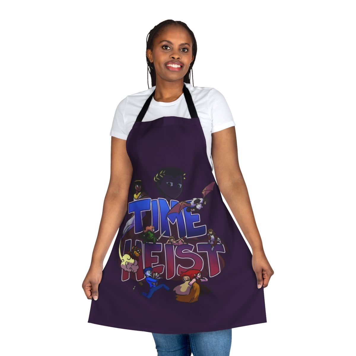 Retro time traveler apron featuring historical figures and fictional characters from Overly Sarcastic Productions