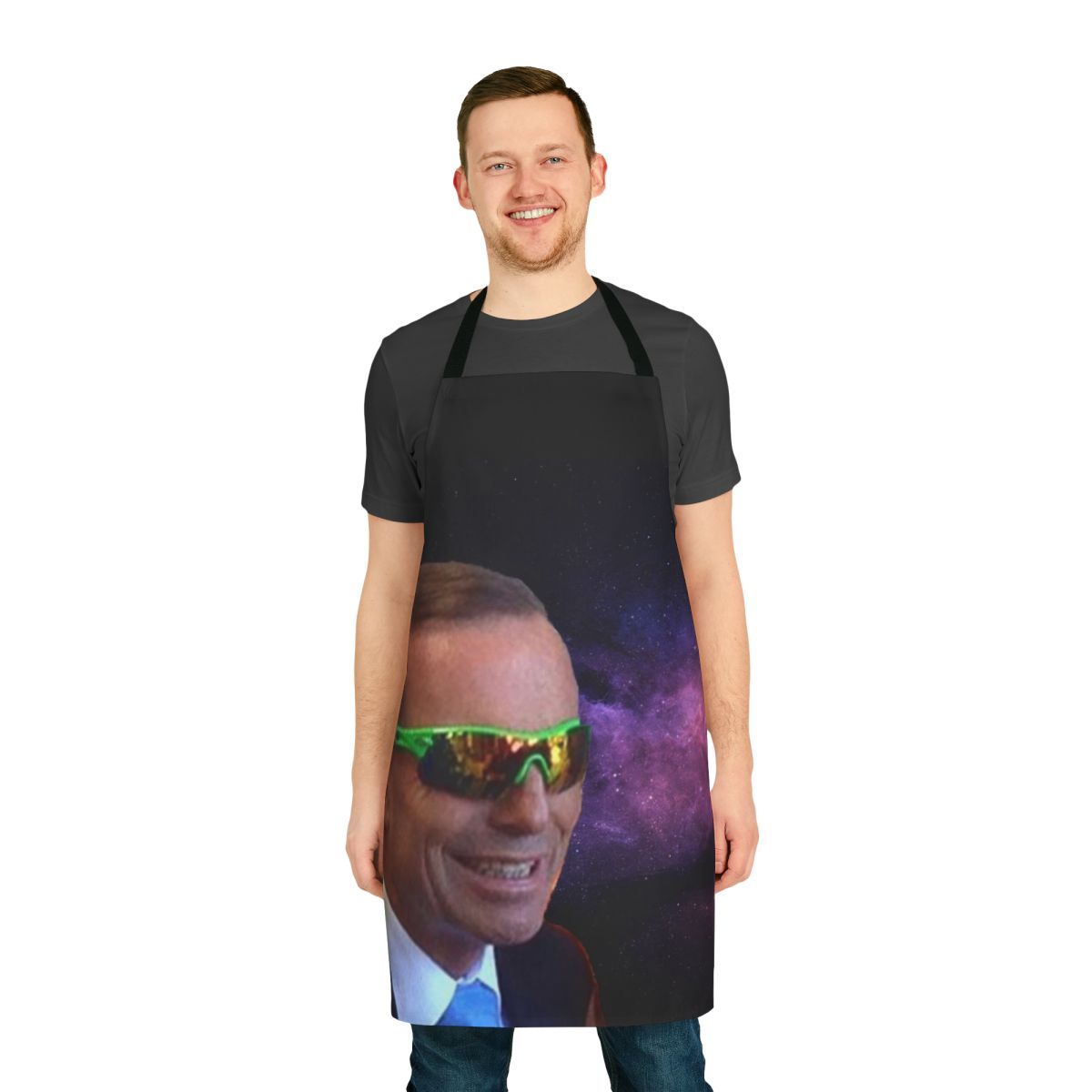 Retro-styled apron featuring the iconic Tony Abbott "speed dealers" sunglasses design