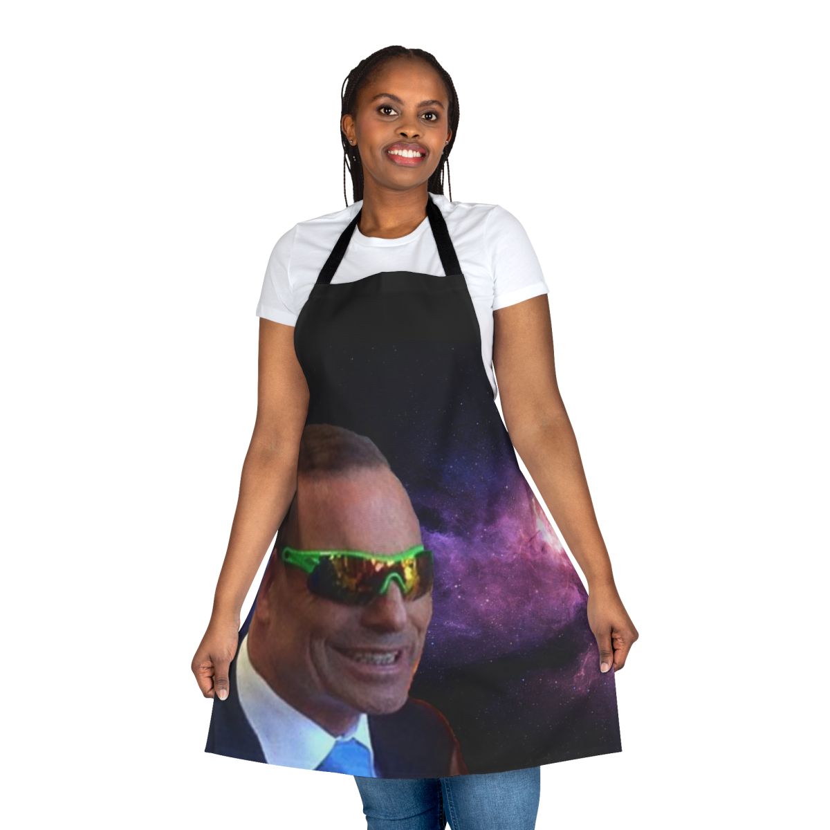Retro-styled apron featuring the iconic Tony Abbott "speed dealers" sunglasses design