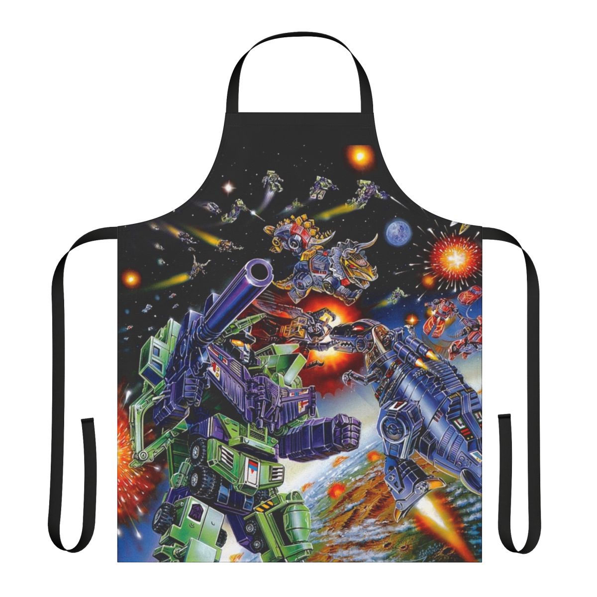 Retro-style Transformers G1 inspired apron with Autobots and Decepticons