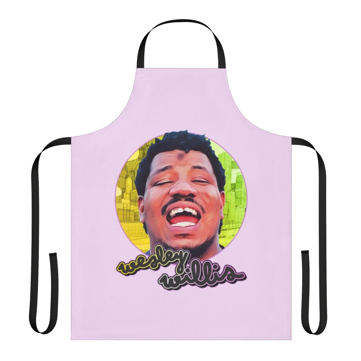 Retro apron featuring a visual tribute to the legendary Chicago artist and musician Wesley Willis