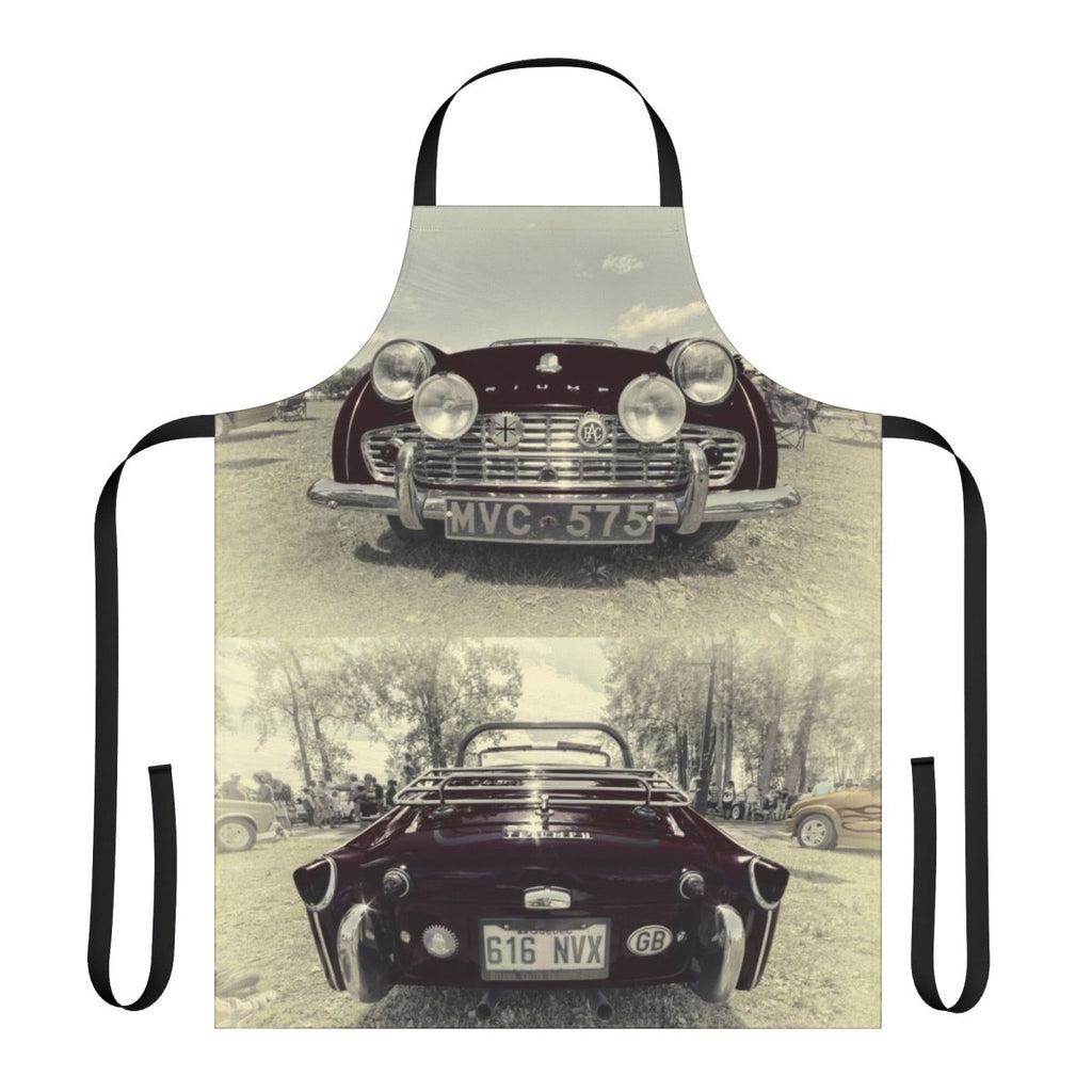 Vintage-style apron featuring the iconic Triumph TR3 sports car