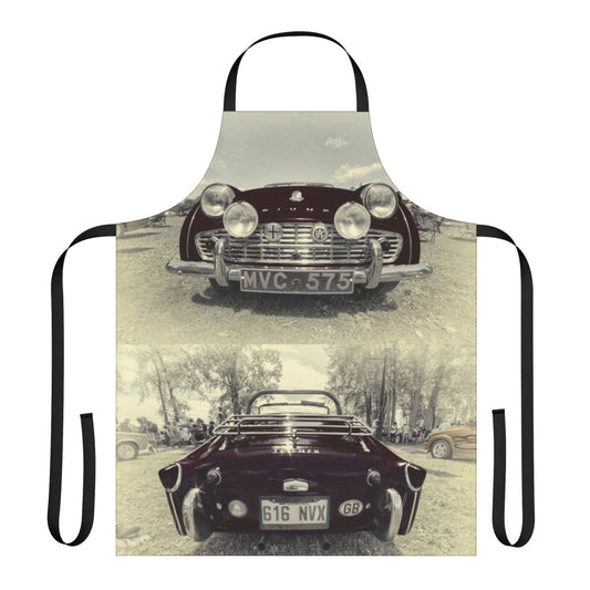 Vintage-style apron featuring the iconic Triumph TR3 sports car
