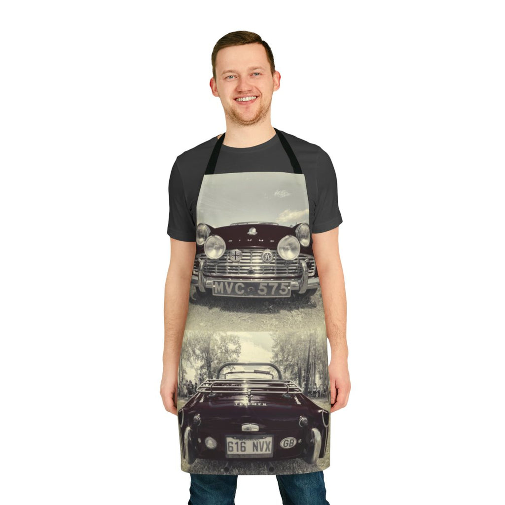 Vintage-style apron featuring the iconic Triumph TR3 sports car