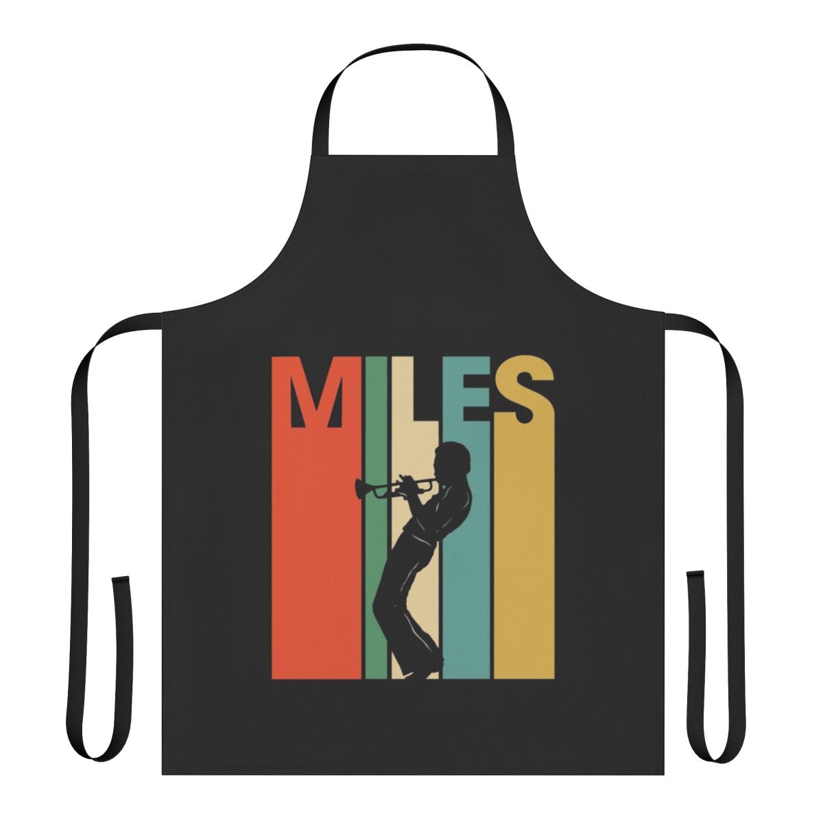 Retro Trumpet Jazz Musician Apron featuring a Miles Davis inspired blue and vintage design