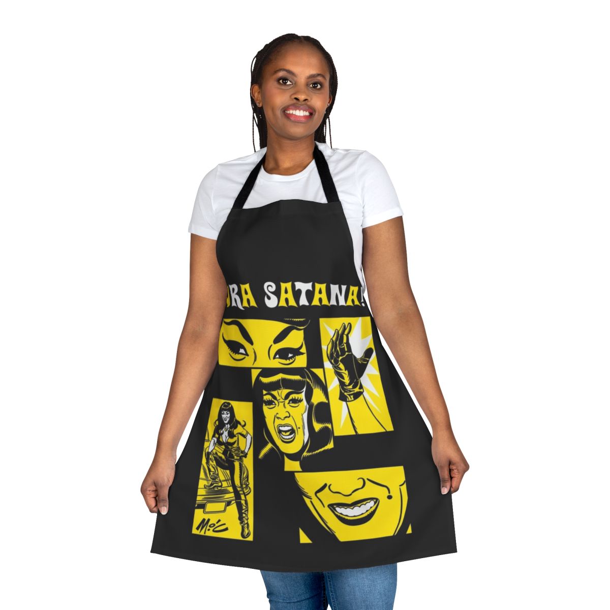Retro Tura Satana inspired apron with tiki and ohana design