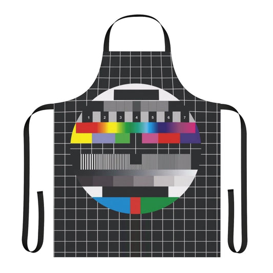 Apron with a retro television screen displaying "No Signal"