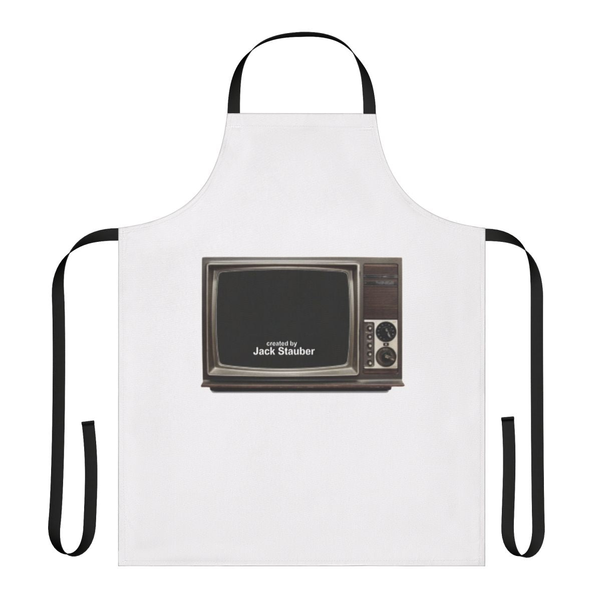 Retro TV inspired apron design, featuring a vintage television screen and the name "Jack Stauber"