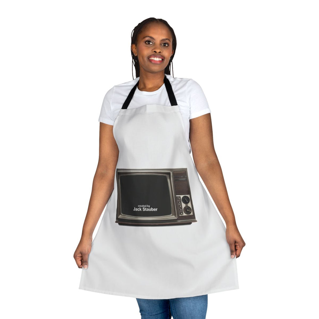 Retro TV inspired apron design, featuring a vintage television screen and the name "Jack Stauber"